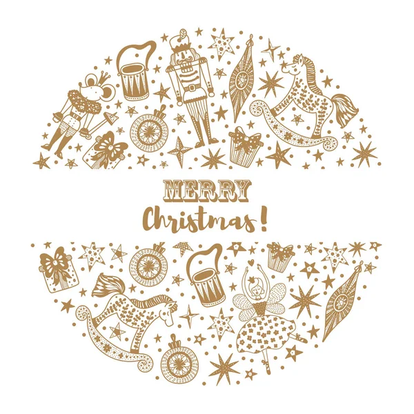 Fındıkkıran Altın Noel Sevimli Vektör Kartı — Stok Vektör