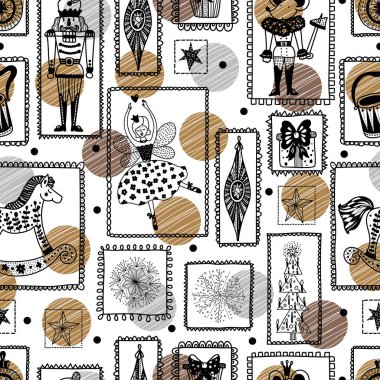 Altın Noel vektörü kusursuz fındıkkıran deseni. Duvar kağıdı, şablon dolguları, web sayfası arka planı, yüzey dokuları için pürüzsüz desen kullanılabilir.