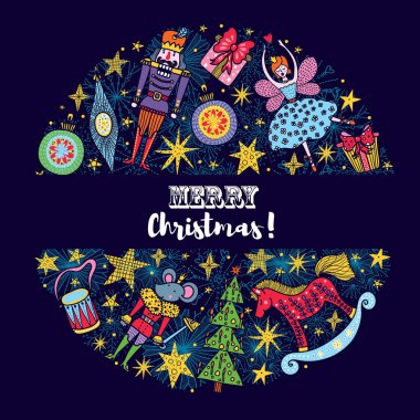 Fındıkkıran. Renkli Noel şirin vektör kartı 