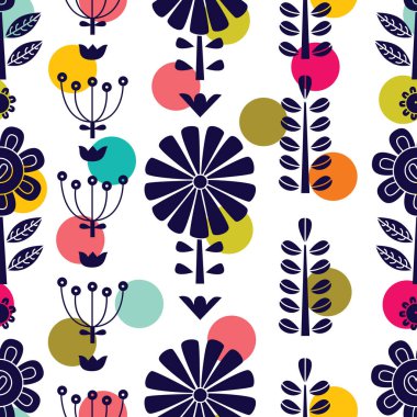 İskandinav tarzında mavi çiçekler. Yaz sebebi. Vektörsüz desen.