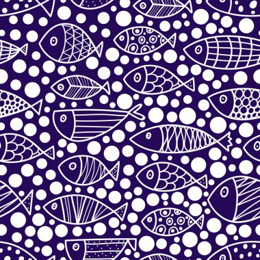 Şirin balık. Çocuk geçmişi. Kusursuz desen. Tekstil endüstrisinde, kağıt, arkaplanda, koleksiyon defterinde kullanılabilir.