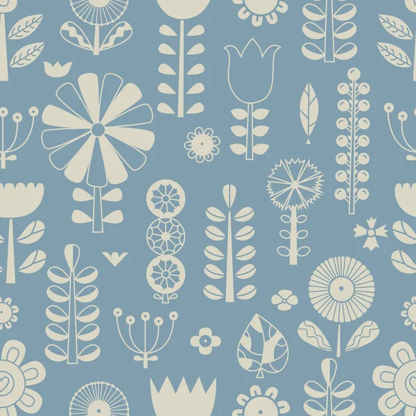 Flores Azules Estilo Escandinavo Motivo Verano Patrón Sin Costura Vectorial — Archivo Imágenes Vectoriales