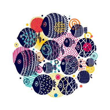 Şirin balık kartı. Balık motifi etrafında.