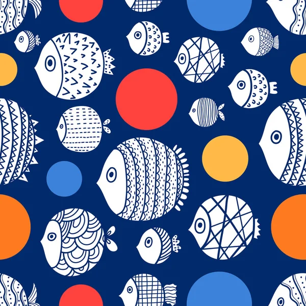 Joli Poisson Modèle Sans Couture Vectoriel Joyeux Motif Sans Couture — Image vectorielle