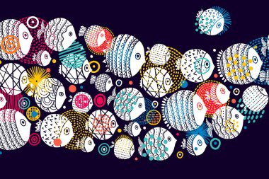 Şirin balık. Vektör deniz posteri.