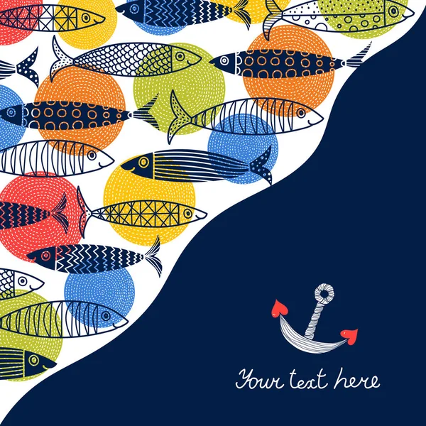 Jolie Carte Poisson Motif Mer — Image vectorielle