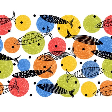 Balıkla yatay sınırda vektör var. Sevimli sardalyalar..