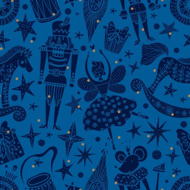 Noel vektörü kusursuz fındıkkıran deseni. Duvar kağıdı, şablon dolguları, web sayfası arka planı, yüzey dokuları için pürüzsüz desen kullanılabilir.