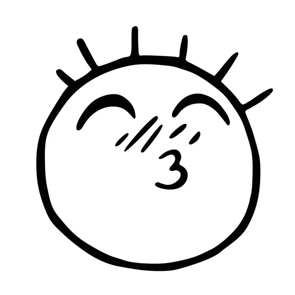 Línea emoticonos icono, sonriente con los ojos cerrados y rubor, beso emoji — Vector de stock