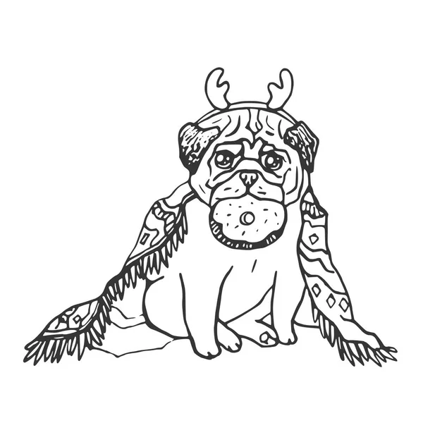 Siyah ve beyaz doğrusal kroki. Vektör çizim. El Beyaz zemin üzerine karikatür köpek çizimi