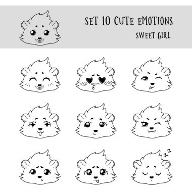 Set of 10 Linear Funny Girl Cavy Emoticons clipart