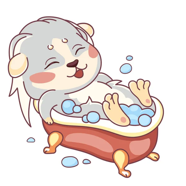 Cavy divertido se baña en un baño con espuma - relajación emoticono, emoji vacaciones . — Vector de stock