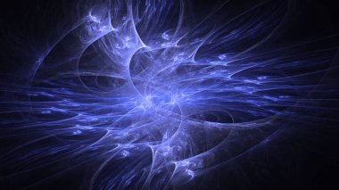 Soyut mavi fraktal ışık arkaplanı 3 boyutlu oluşturuluyor