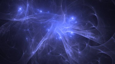 Soyut mavi fraktal ışık arkaplanı 3 boyutlu oluşturuluyor