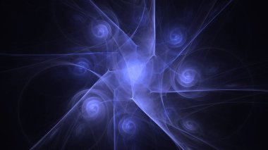 Soyut mavi fraktal ışık arkaplanı 3 boyutlu oluşturuluyor