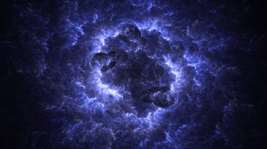Soyut mavi fraktal ışık arkaplanı 3 boyutlu oluşturuluyor
