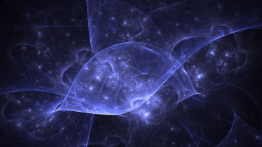 Soyut mavi fraktal ışık arkaplanı 3 boyutlu oluşturuluyor