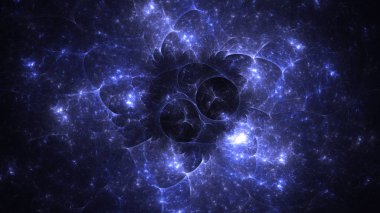 Soyut mavi fraktal ışık arkaplanı 3 boyutlu oluşturuluyor