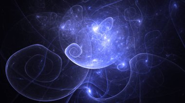 Soyut mavi fraktal ışık arkaplanı 3 boyutlu oluşturuluyor