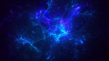 Soyut mavi fraktal ışık arkaplanı 3 boyutlu oluşturuluyor