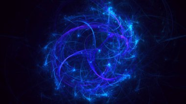 Soyut mavi fraktal ışık arkaplanı 3 boyutlu oluşturuluyor