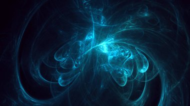 Soyut mavi fraktal ışık arkaplanı 3 boyutlu oluşturuluyor