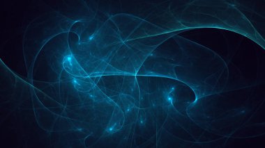 Soyut mavi fraktal ışık arkaplanı 3 boyutlu oluşturuluyor