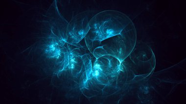Soyut mavi fraktal ışık arkaplanı 3 boyutlu oluşturuluyor