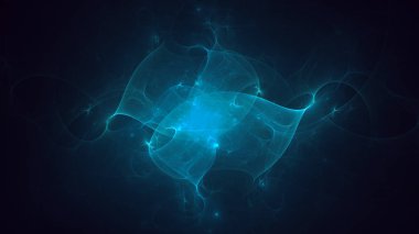 Soyut mavi fraktal ışık arkaplanı 3 boyutlu oluşturuluyor