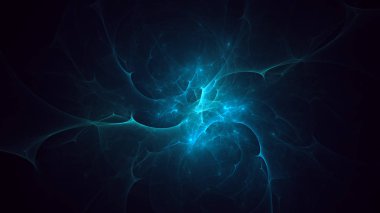 Soyut mavi fraktal ışık arkaplanı 3 boyutlu oluşturuluyor