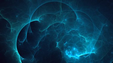 Soyut mavi fraktal ışık arkaplanı 3 boyutlu oluşturuluyor