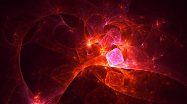 Soyut kırmızı fraktal ışık arkaplanı 3 boyutlu oluşturuluyor