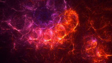 Soyut kırmızı fraktal ışık arkaplanı 3 boyutlu oluşturuluyor