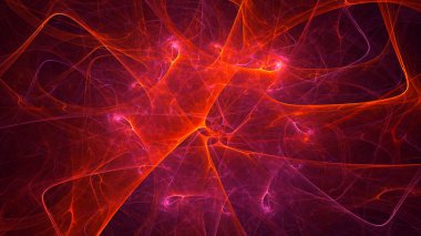 Soyut kırmızı fraktal ışık arkaplanı 3 boyutlu oluşturuluyor