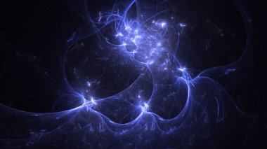 Soyut mavi fraktal ışık arkaplanı 3 boyutlu oluşturuluyor
