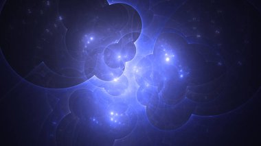 Soyut mavi fraktal ışık arkaplanı 3 boyutlu oluşturuluyor