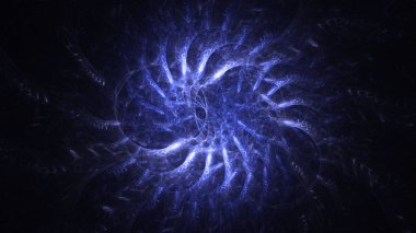 Soyut mavi fraktal ışık arkaplanı 3 boyutlu oluşturuluyor