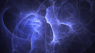 Soyut mavi fraktal ışık arkaplanı 3 boyutlu oluşturuluyor