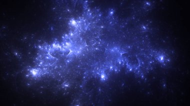 Soyut mavi fraktal ışık arkaplanı 3 boyutlu oluşturuluyor