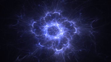 Soyut mavi fraktal ışık arkaplanı 3 boyutlu oluşturuluyor