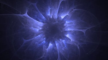 Soyut mavi fraktal ışık arkaplanı 3 boyutlu oluşturuluyor