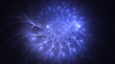 Soyut mavi fraktal ışık arkaplanı 3 boyutlu oluşturuluyor