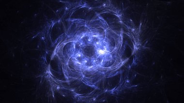 Soyut mavi fraktal ışık arkaplanı 3 boyutlu oluşturuluyor
