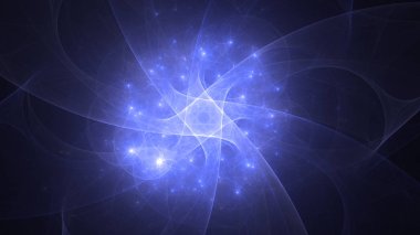 Soyut mavi fraktal ışık arkaplanı 3 boyutlu oluşturuluyor