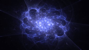 Soyut mavi fraktal ışık arkaplanı 3 boyutlu oluşturuluyor