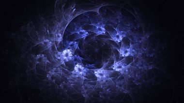 Soyut mavi fraktal ışık arkaplanı 3 boyutlu oluşturuluyor