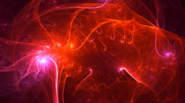Soyut kırmızı fraktal ışık arkaplanı 3 boyutlu oluşturuluyor