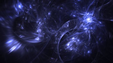 Soyut mavi fraktal ışık arkaplanı 3 boyutlu oluşturuluyor