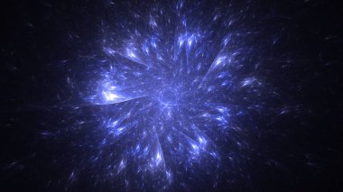 Soyut mavi fraktal ışık arkaplanı 3 boyutlu oluşturuluyor