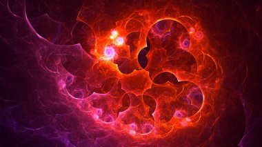 Soyut kırmızı fraktal ışık arkaplanı 3 boyutlu oluşturuluyor